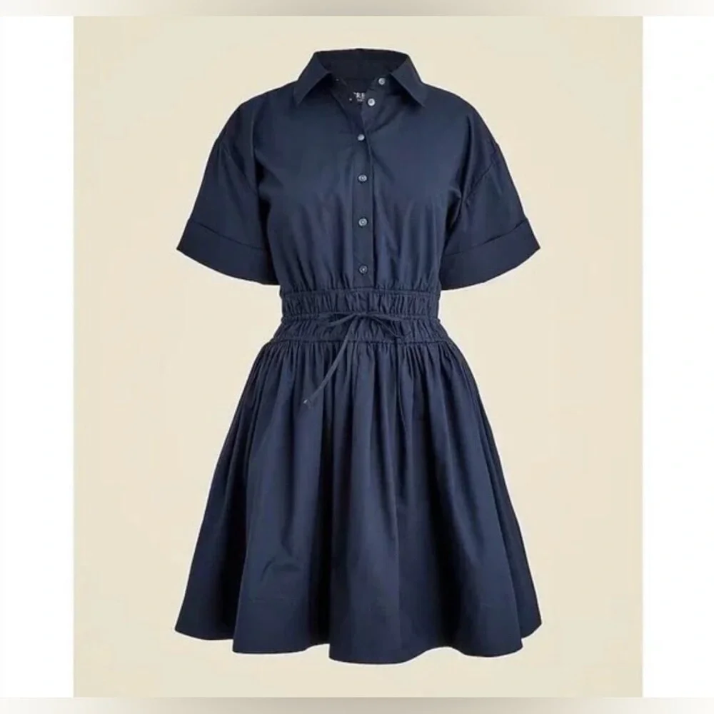 J.Crew Elena Mini Shirtdress Cotton Poplin Navy Blue Size 10 NWT - Picture 4 of 12